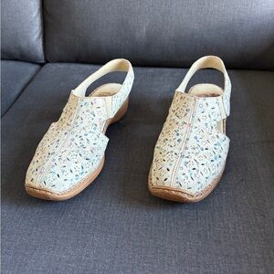 Rieker Antistress Women’s Cream and Brown Leather Cutout Slip-Ons Size 40